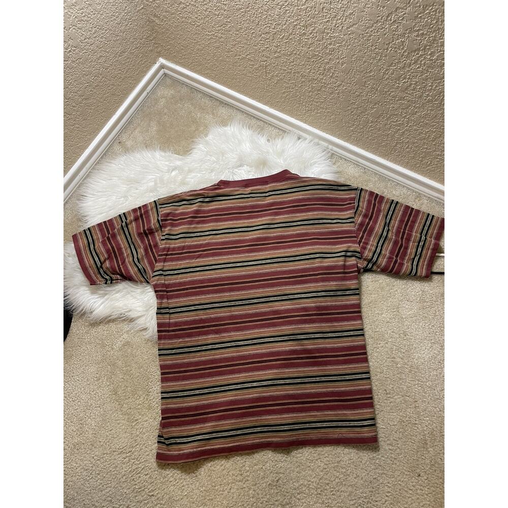 VTG Tommy Hilfiger Large Stripe T Shirt Crest Logo Prep Red White Black Brown - Picture 2 of 8